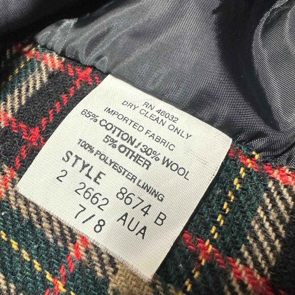 Southern Lady Blazer Plaid Wool Blend‎ Green Red Made in USA Vintage 7/8 Coat - Picture 8 of 8